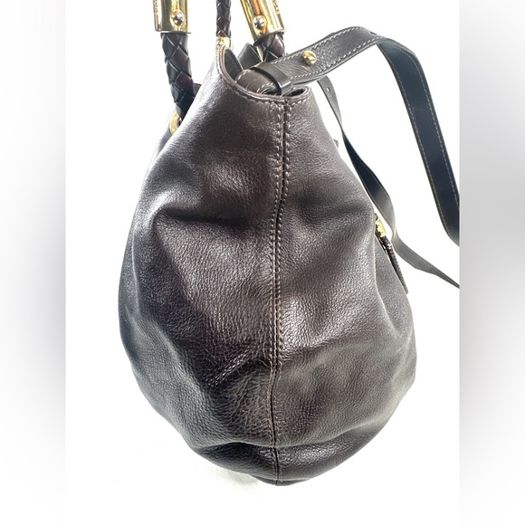 Michael Kors Brown Leather Medium Hobo Shoulder Bag Round Woven Handles Grommets - Picture 8 of 11